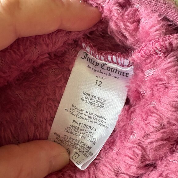 Juicy Couture Girls 1/4 Zip Fleece Pullover – Size 12 Dark Pink Cozy Sweatshirt - Picture 6 of 8